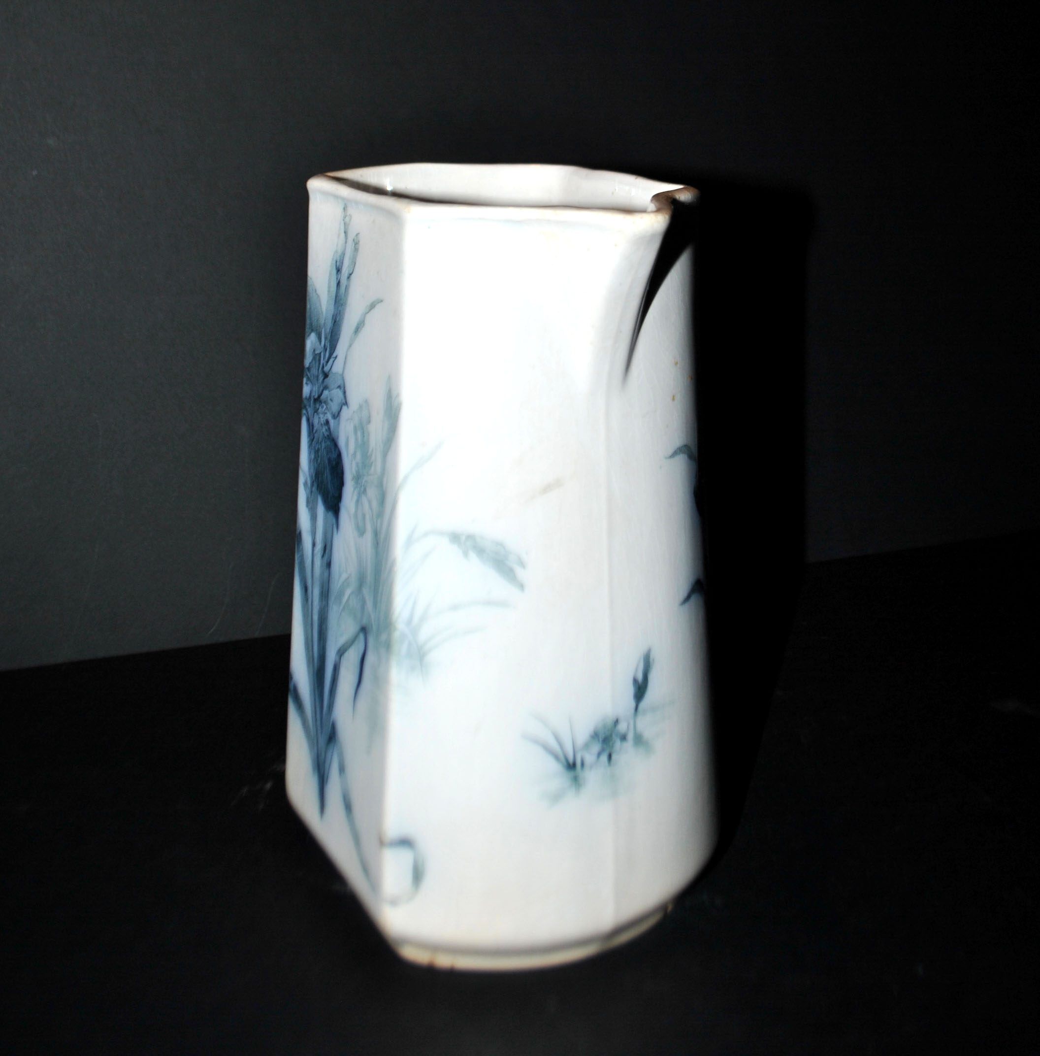 Antique Art Nouveau iris flower earthenware pitcher by Villeroy & Boch Wallerfangen