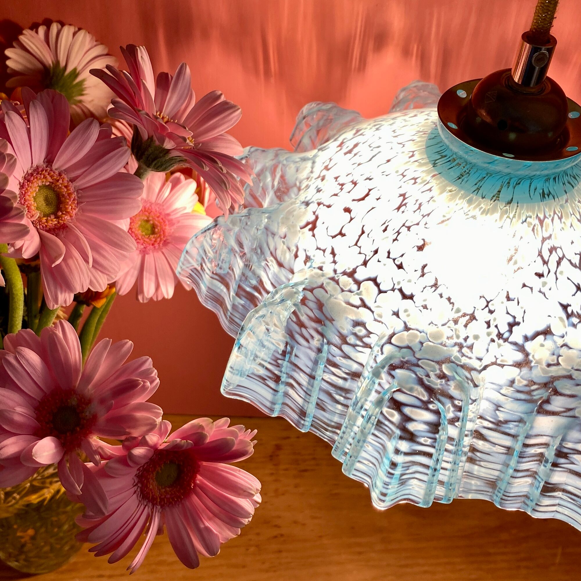 Vintage aabt-jour pendant lamp in blue Clichy glass