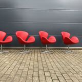 4x Original red leather Fritz Hansen Swan chairs Topstaat!