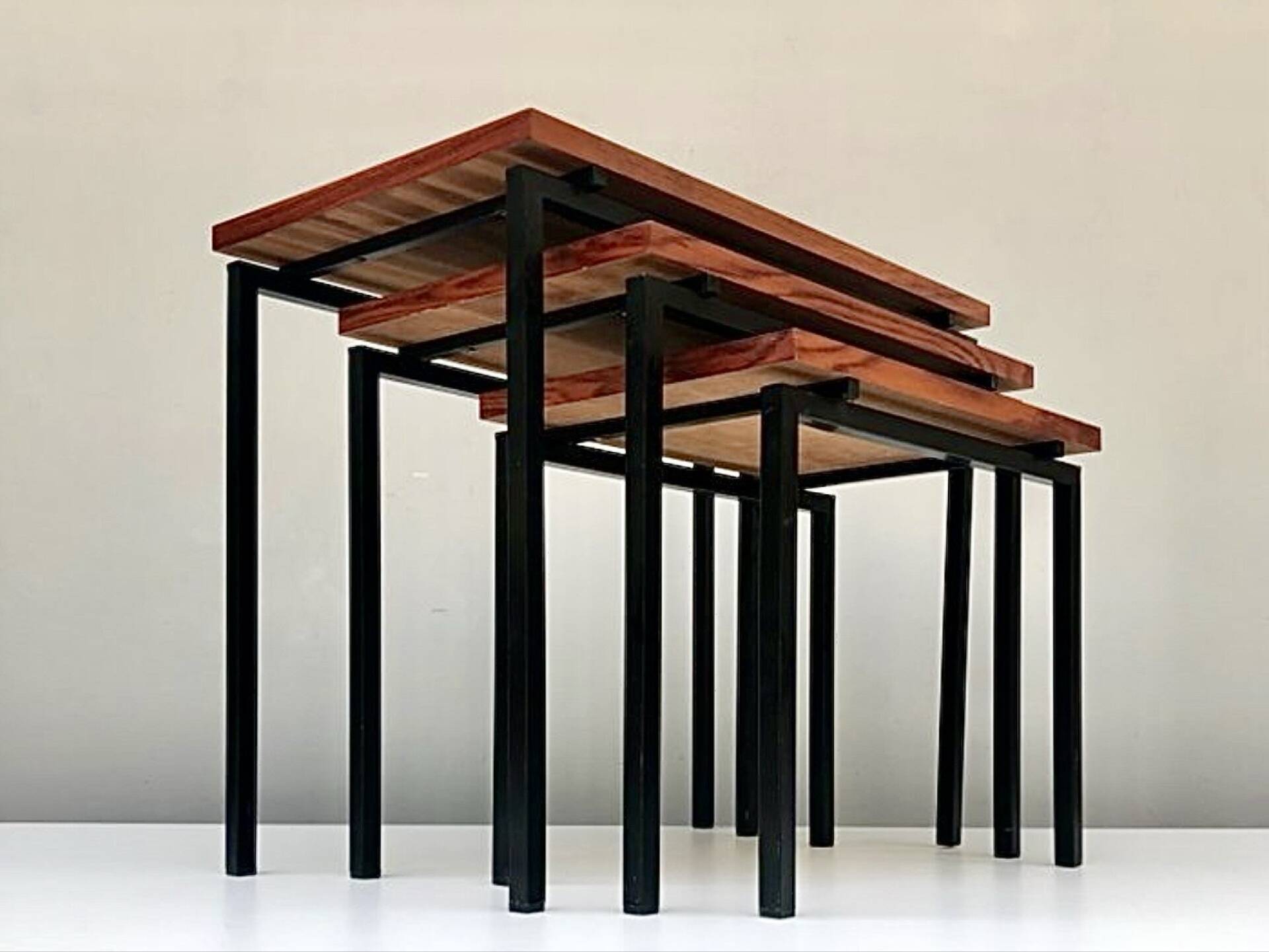 Nest Tables in Teak and Black Iron by Cees Braakman for Pastoe, year