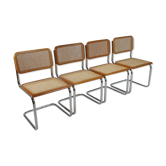 Set of 4 Tubular Frame and Cane Cantilever dining chairs, Italy, 1970s