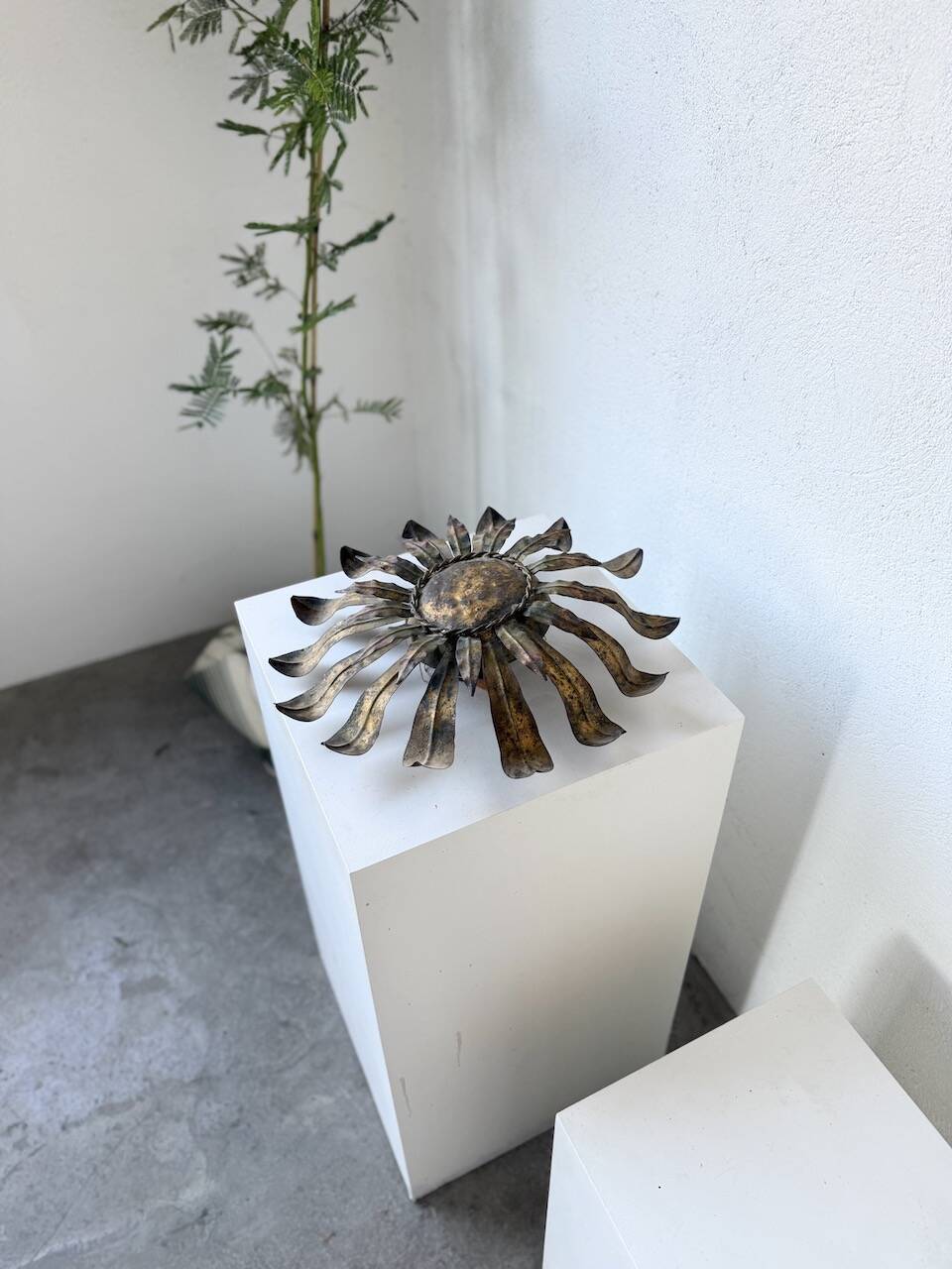 Ceiling or wall light with sun motif, brass, 1950s