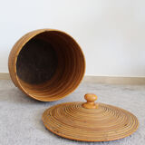 Cylindrical wicker basket, Italy 70's