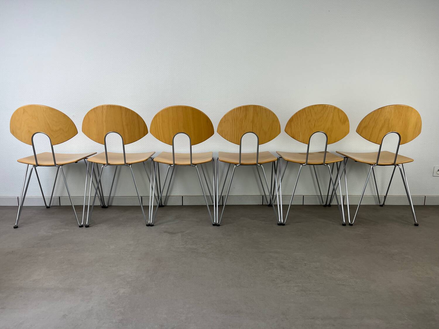 6 Mikado chairs 1800, stackable, design by Walter Leeman for Kusck&co.