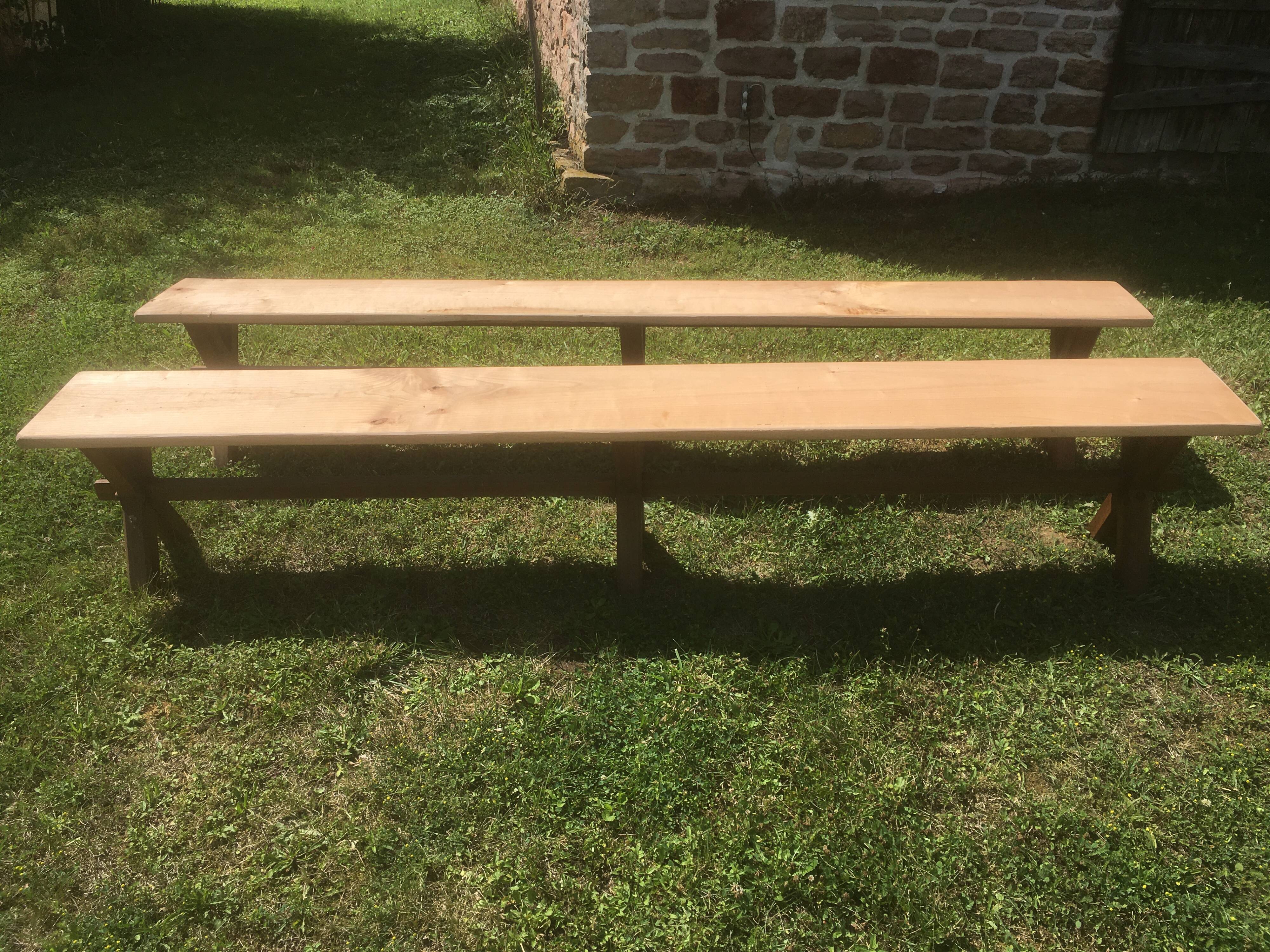 Pair of oak and cherry benches 250x29x45