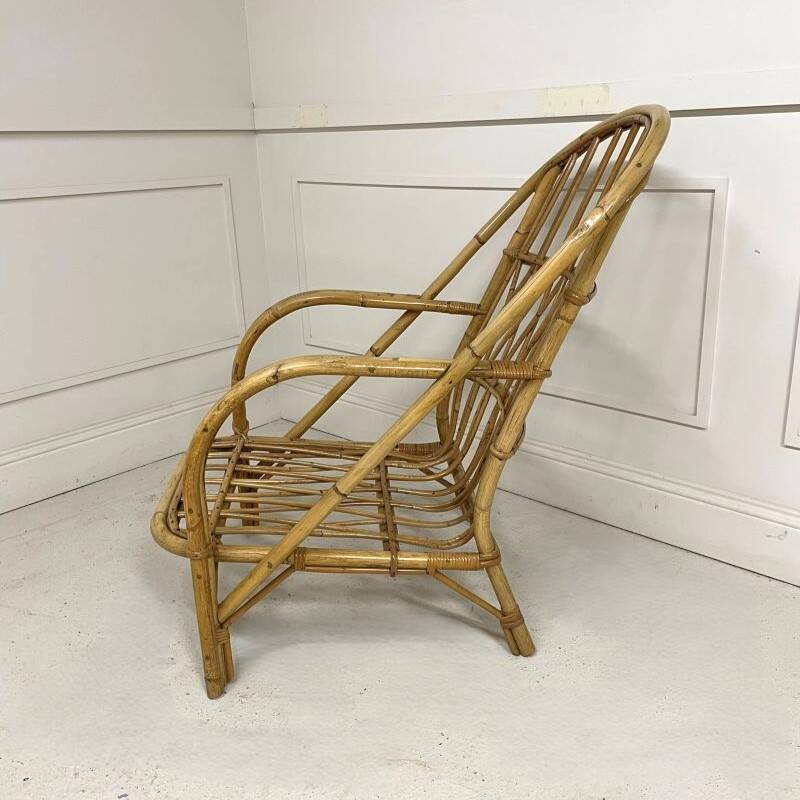 Fauteuil lounge rotin Audoux Minnet - Années 60