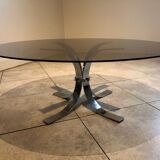 Table basse vintage en verre et chrome, circa 70's