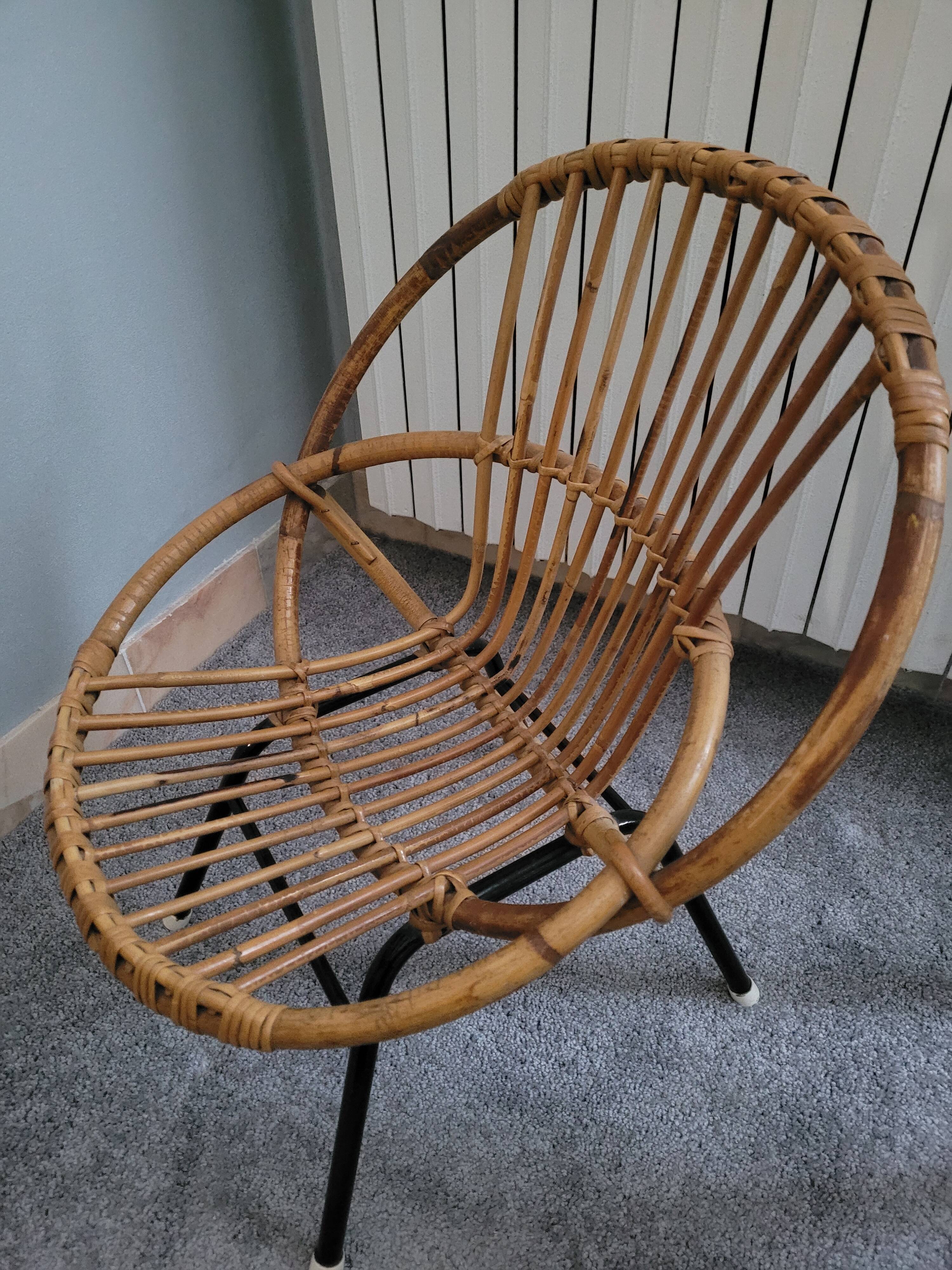 Fauteuil enfant en rotin et base métal