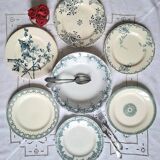 Assiettes plates anciennes dépareillées en faïence terre de fer accompagnées d'un plat