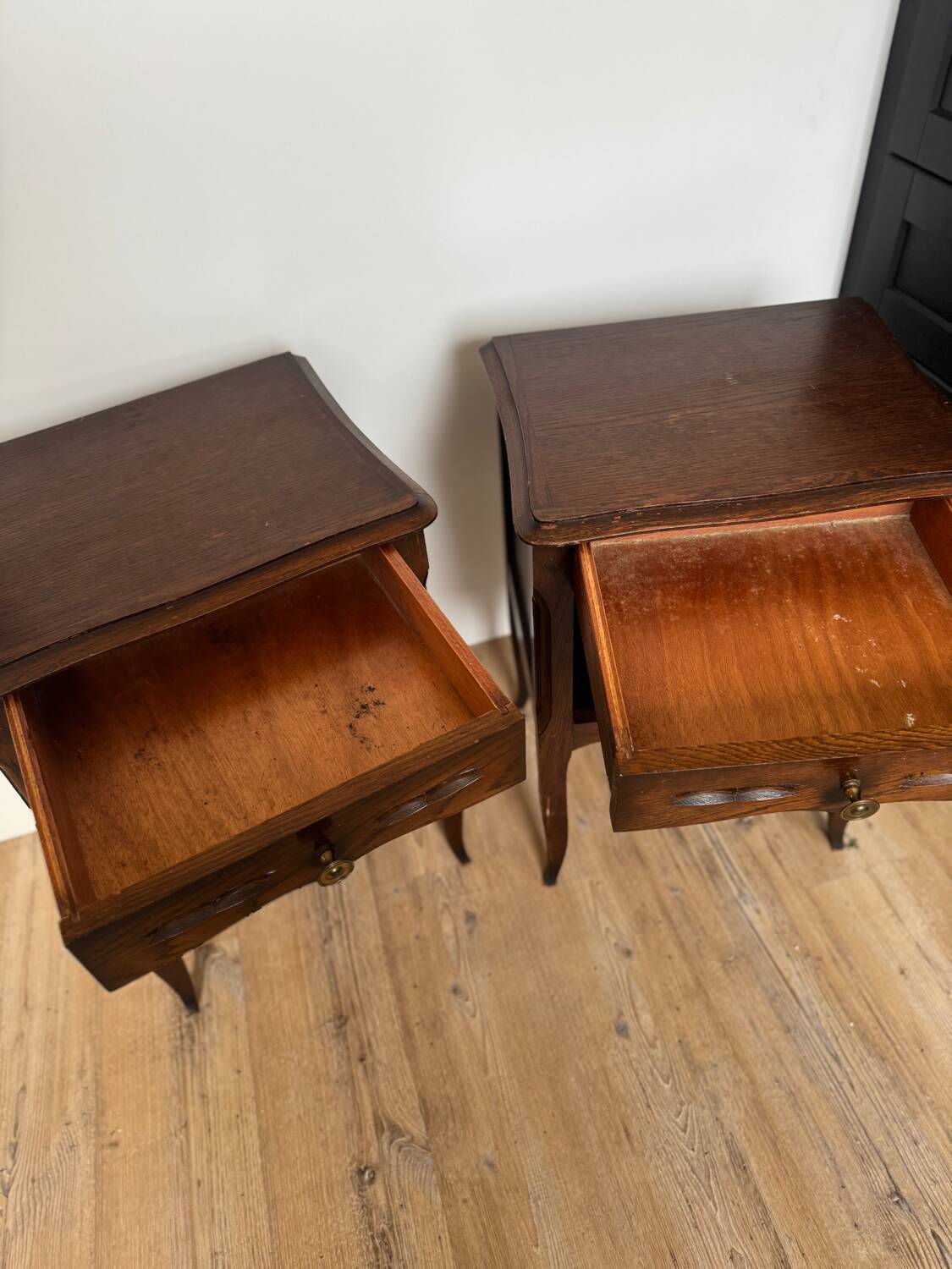 Pair of antique wooden bedside tables