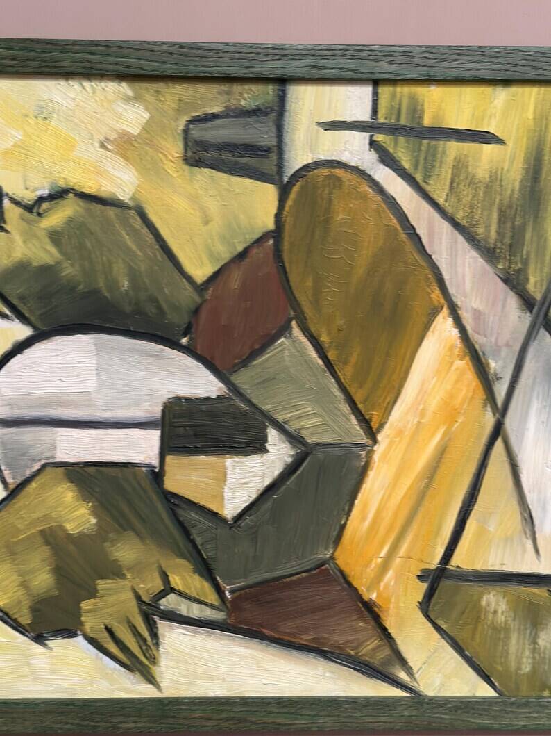 Huile sur panneau d'origine suédoise – « Composition abstraite » – Signée – Vintage