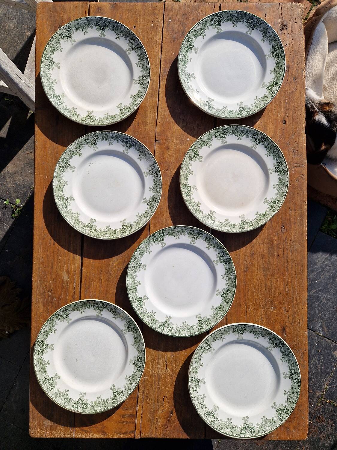Set of 7 Flat Plates, Summer Model, Terre De Fer, Saint Amand