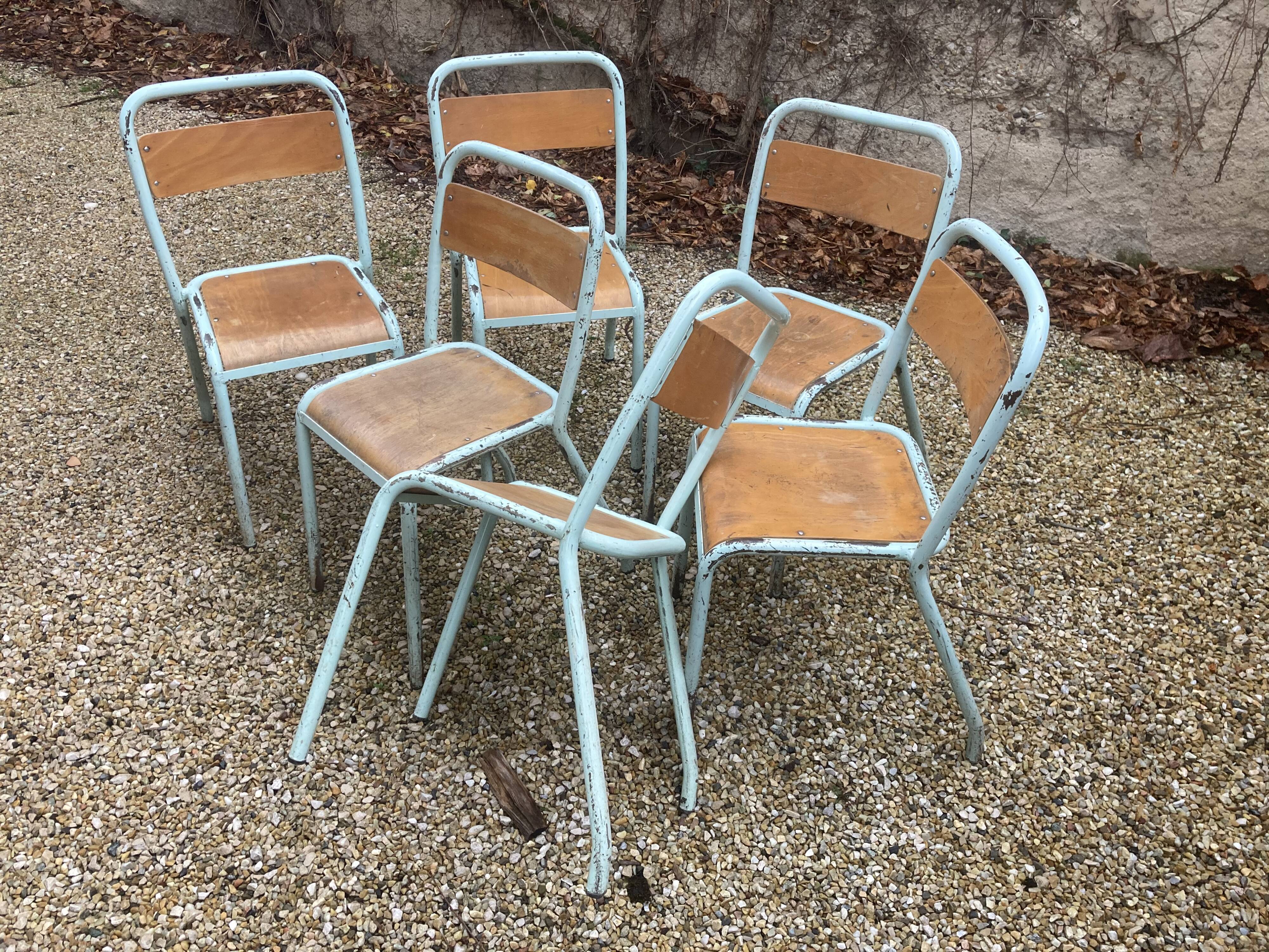 Lot of 6 sky blue Tolix chairs