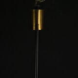 Mid-Century 8 arms Stilnovo chandelier in opaline, brass and red lacquer.