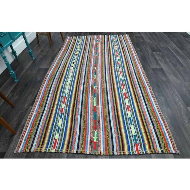 1970s Vintage Turkish Oushak Handmade Wool Cotton Blue Runner Rug 163x306
