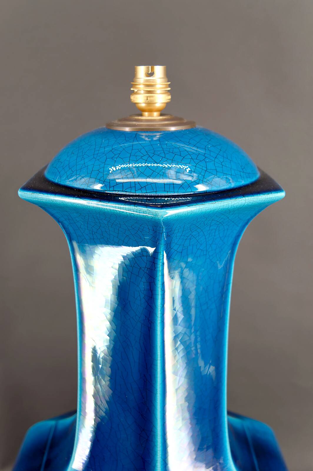 Important Porcelain Lamp with Blue Crackle Enamel, France, Circa 1940