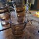 Set of 7 vintage smoked glass coffee cups - 1970s-80s