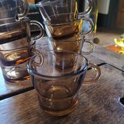Set of 7 vintage smoked glass coffee cups - 1970s-80s
