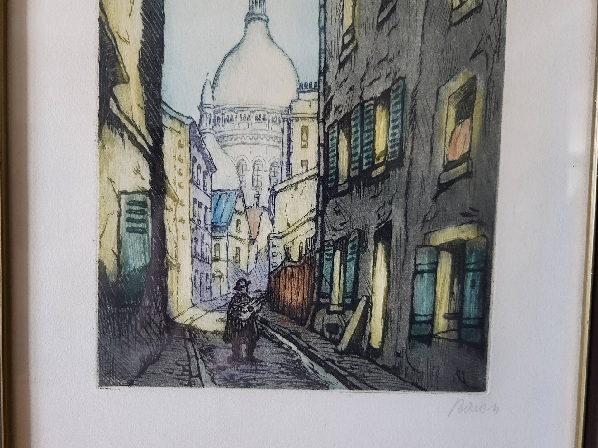 Lithograph Marcel Julien Baton/ Rue de Paris/ Sacré-Cœur /
