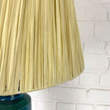 Scandinavian table lamp in porcelain stoneware lampshade raffia, Nymølle pottery, Denmark 1960s