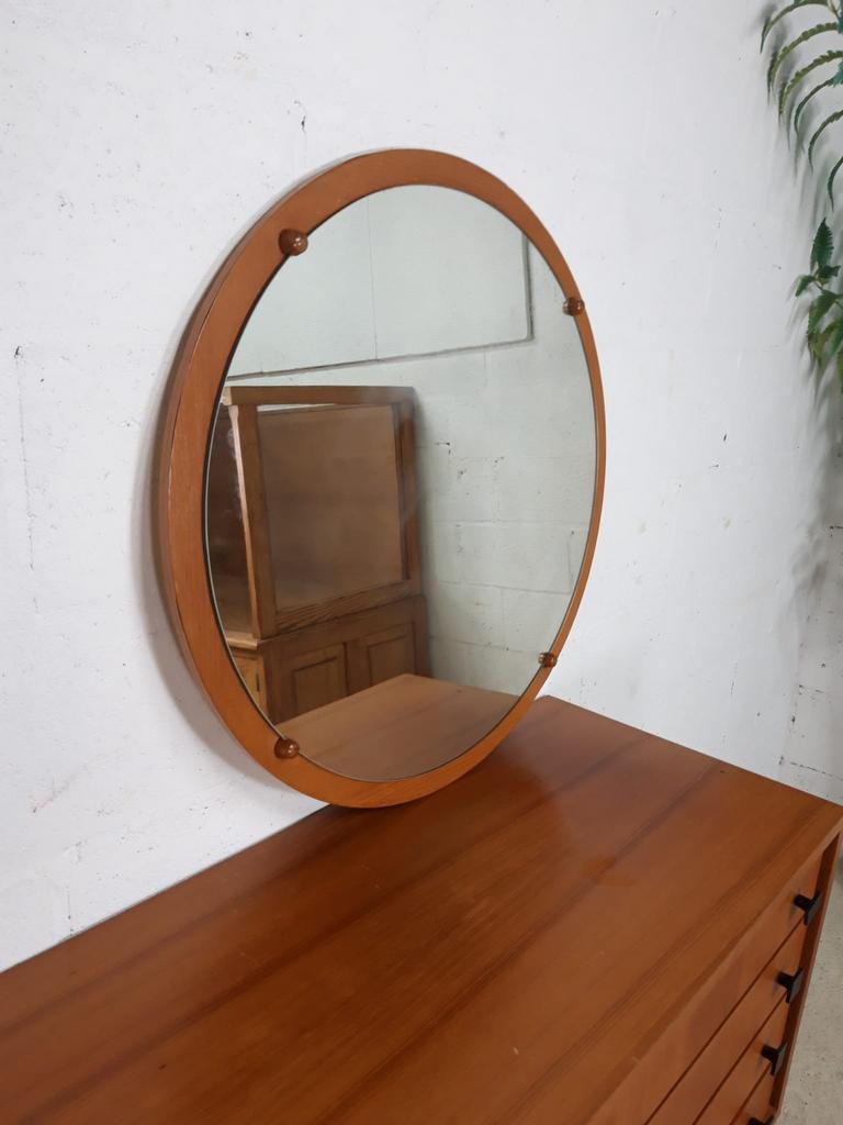 Vintage wooden round mirror MDK, 65 cm