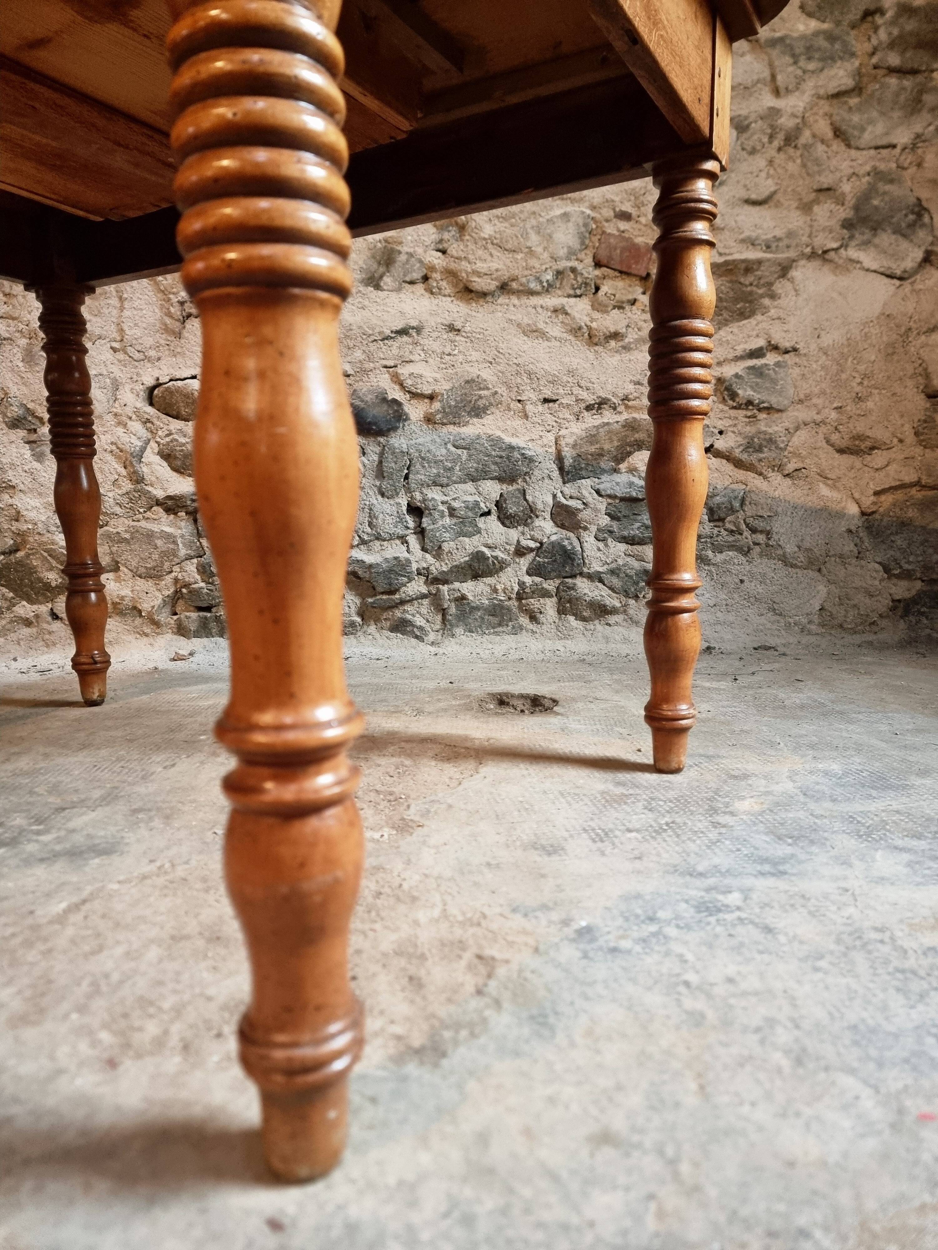 French vintage dining/desk table – oak and walnut – marble top – 1960s writing table with drawer