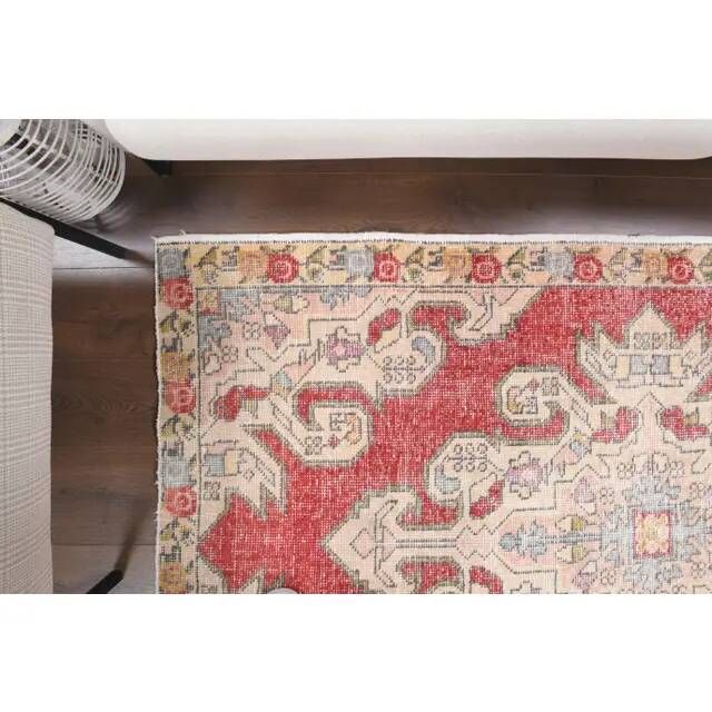 Vintage Turkish Oushak Handmade Wool Cotton Red Area Rug 127x209