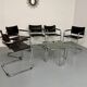 Lot of 5 tubular metal leather chairs, Bauhaus design, vintage 1970s.