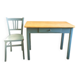 Blue patinated desk and chair