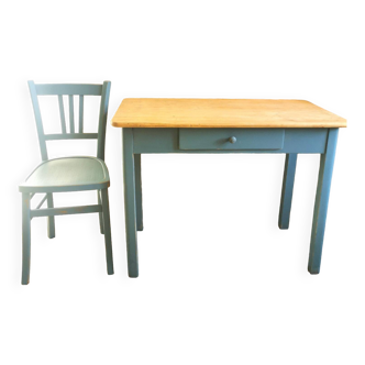 Bureau et Chaise patiné bleu