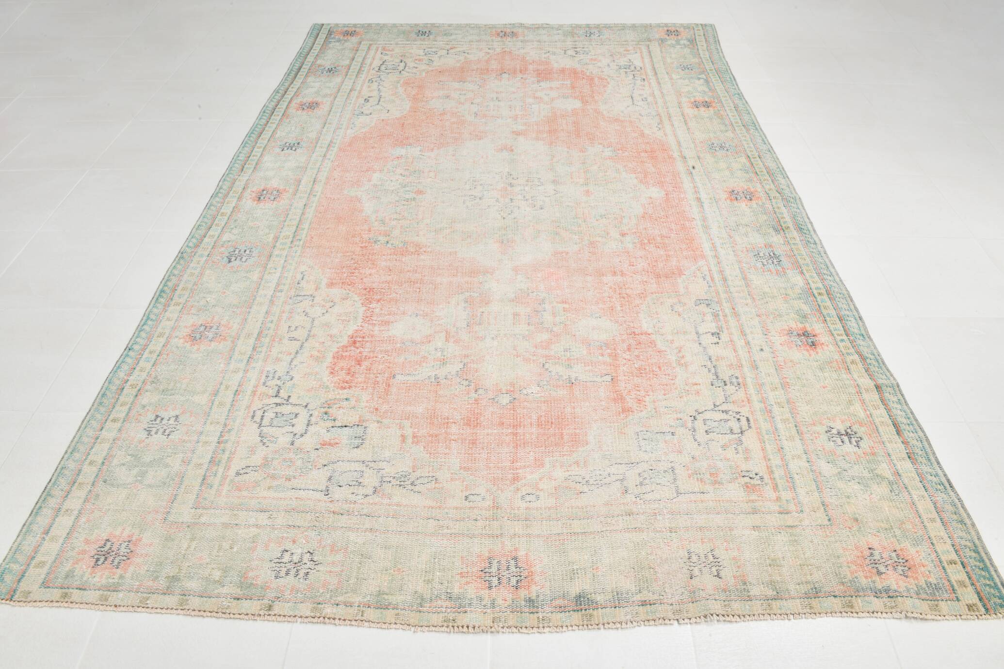 Tapis Oushak Vintage Corail Beige Pastel, 215x319 Cm
