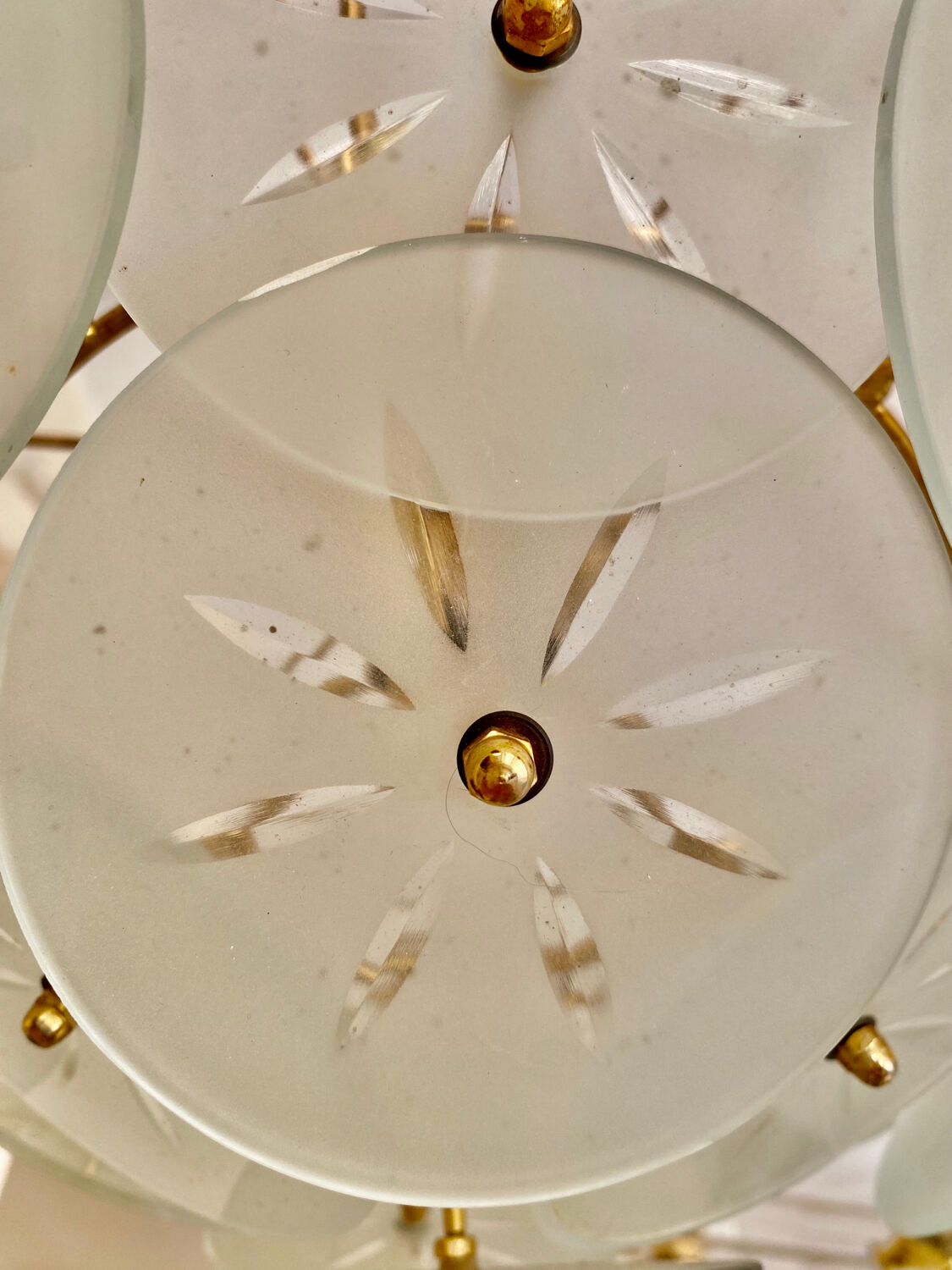 Veca ceiling lamp floral model gold structure, italy 1980s