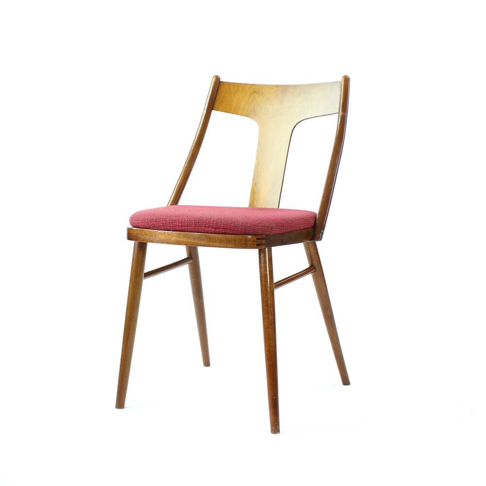 Elegant Dining Chairs In Wood And Pink Upholstery, Czechoslovakia 1960s, Se