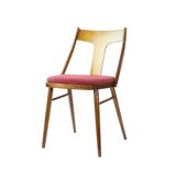 Elegant Dining Chairs In Wood And Pink Upholstery, Czechoslovakia 1960s, Se