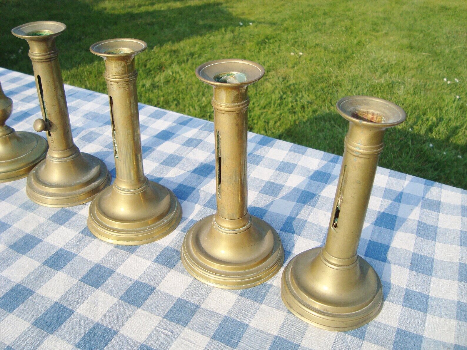 Set of 8 antique brass chandeliers