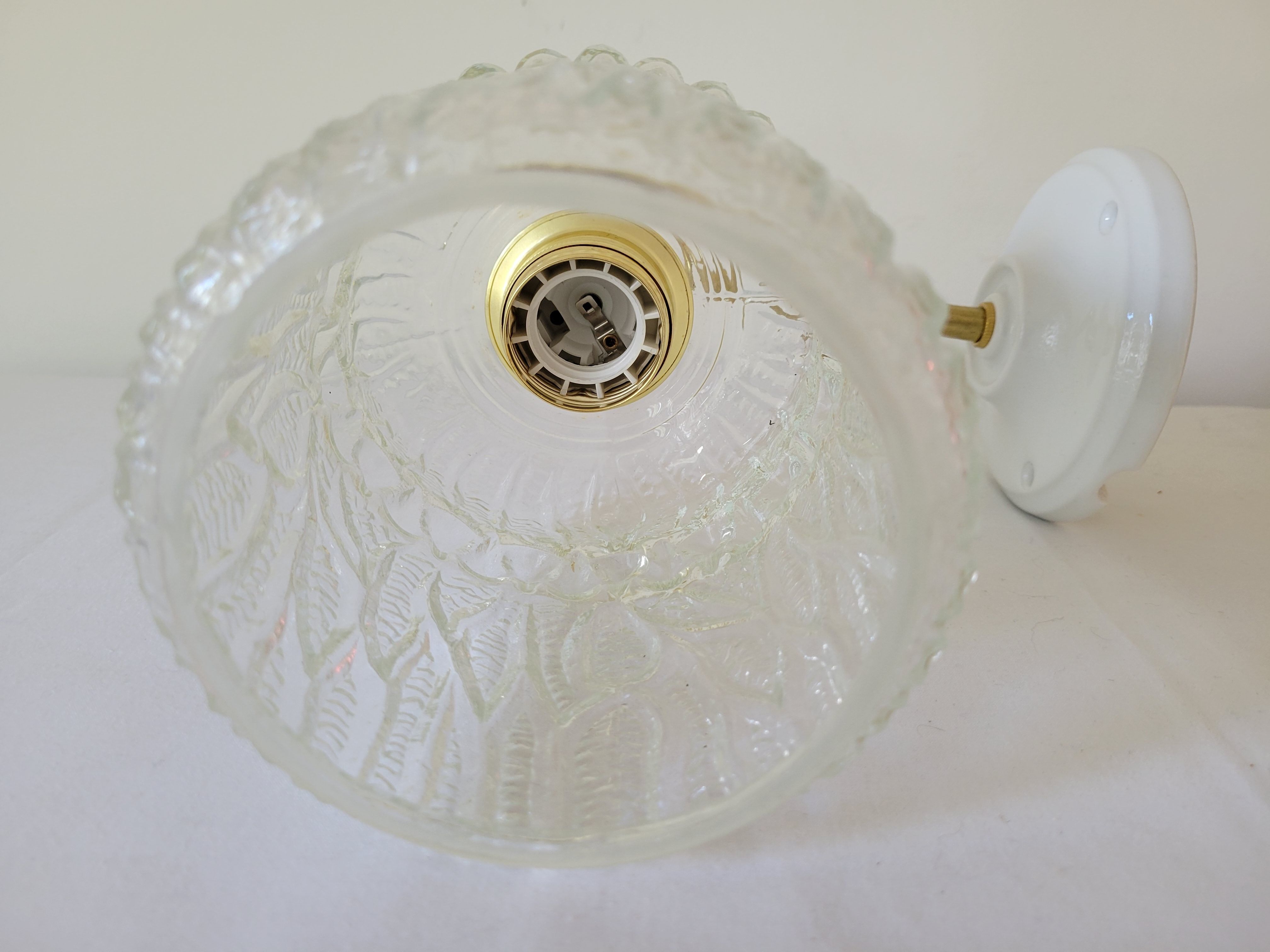 Porcelain, brass and glass wall lamp