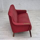 Canapé 2 places danois des années 1970, tissu d'ameublement, bois de teck.