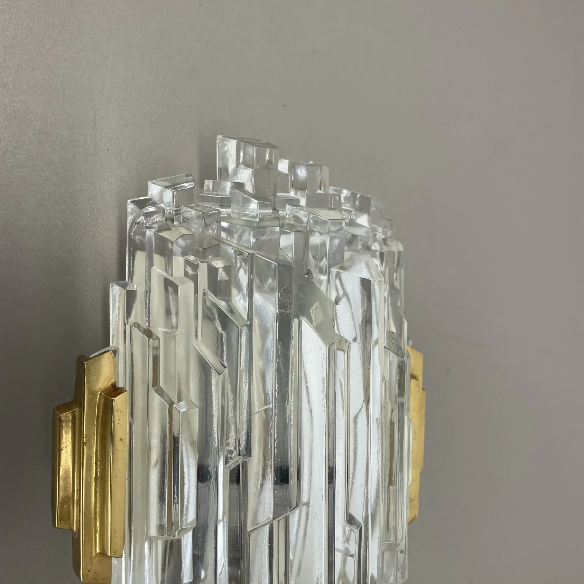 Beautiful CUBIC Ice Glass Wall Light by Hillebrand Lights, Germany, 1970s