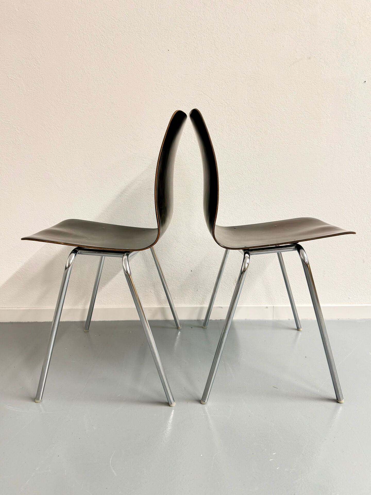 Set of 12 wooden and chrome chairs, Pagholz design from the 80s, vintage Pagwood.