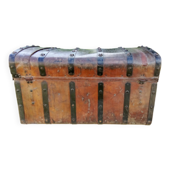 Malle de voyage Napoléon en cuir et bois