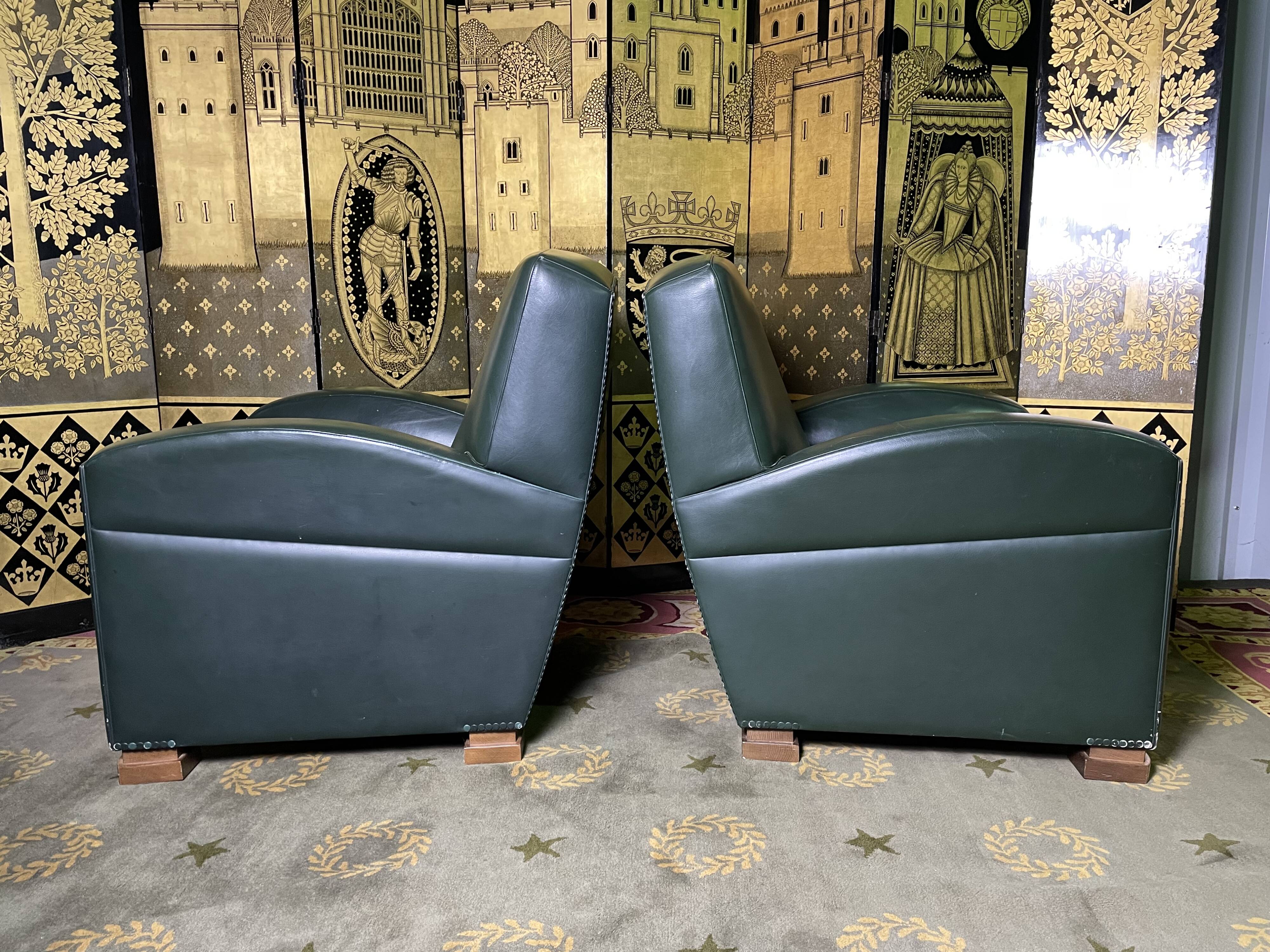 Pair of Poltrona Frau Green Leather Club Armchairs Limited Edition