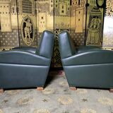 Paire de fauteuils Club cuir vert Poltrona Frau édition limitée
