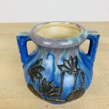 Pierrefonds stoneware art deco vase, tin floral decoration