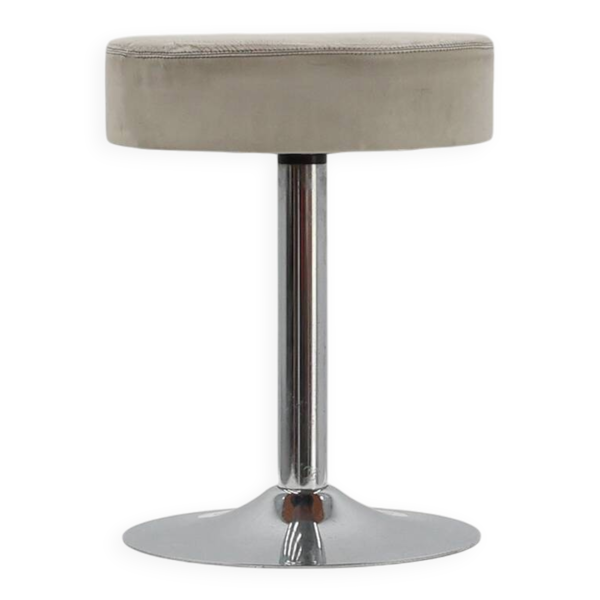 Tabouret vintage design Mid-century en chrome avec assise en cuir blanc, années 1970