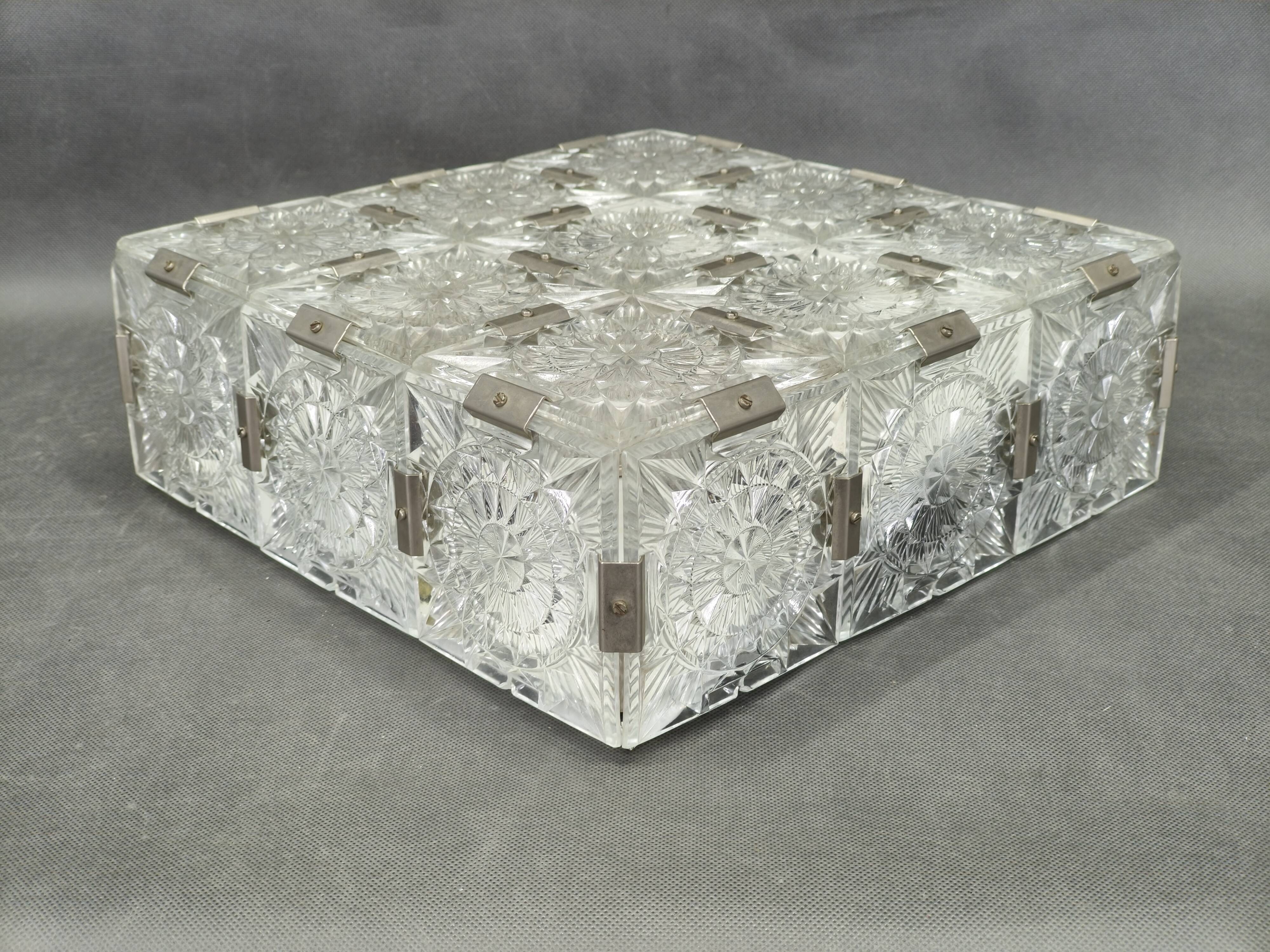 Czech Cut Glass Flush Mount Ceiling Light, Kamenický Šenov 1970s