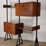 Vintage modular bookcase in wood and metal, Italy, 1960