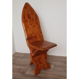 Series of 4 brutalist chairs carved in solid pine 1970