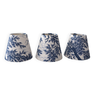 Set of 3 lampshades, clips, vintage lampshade blue toile de jouy