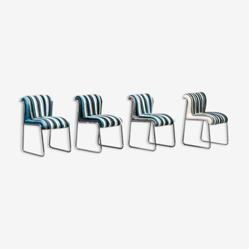 Set de 4 chaises dentifrice velours 70s vintage
