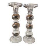 Pair of glass candle holders